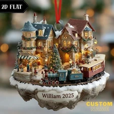 Customized Train Christmas Ornament, 2D Express Xmas Decor, Personalized Family