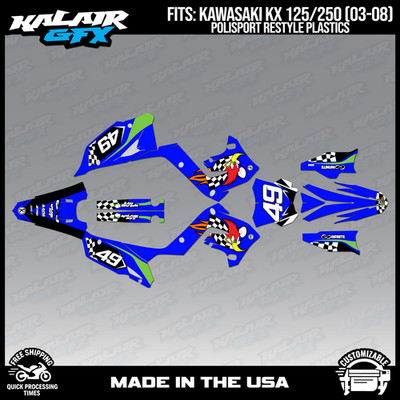 Graphics Kit for KAWASAKI KX125 KX250 2003-08 Polisport Restyle Pecker - Blue