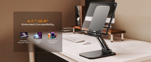 LISEN iPad Tablet & Phone Stand Adjustable Desk Holder for 4-15.9" Devices Black - Picture 7 of 12
