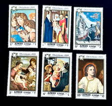 UAE AJMAN Stamp Lot - 1969 Christmas Series Air Mail Religious Art Paintings r64