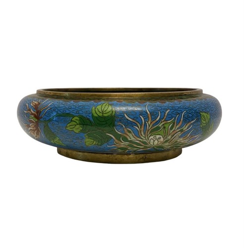 Vintage Cloisonné emailliert blau 8" Chrysanthemenschale Anfang 20. Jahrhundert (A-16). - Bild 5 von 9