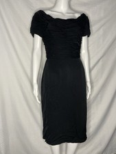 60s Clifton Wilhite Dallas Little Black Dress Draped Bodice S? Wiggle