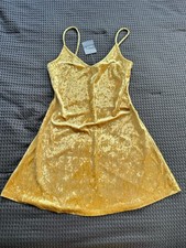 Forever 21 Gold Velvet Spaghetti Strap Mini Slip Dress Festival Size Small
