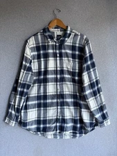 VTG Gap Flannel Shirt Womens XL Blue White Plaid Y2K Pocket Tunic Holiday