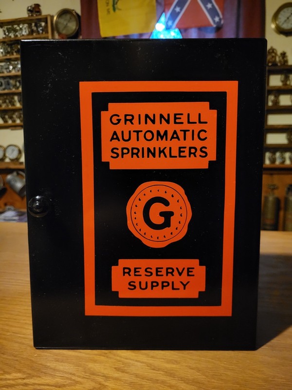 Vintage Grinnell Head Box, Wrench & 12 Fire Sprinkler Heads