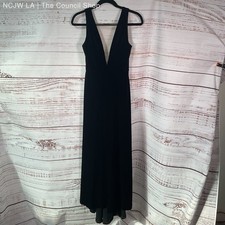 Jenny Yoo Black Velvet Sleeveless Low Cut Lace Front Maxi Formal Dress - Size 0