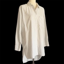 By Anthropologie Shirt Dress M White Striped Preppy Coastal Grandma Beachy Vacay