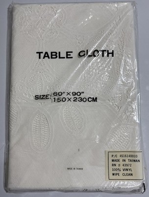 Vintage Ivory Vinyl Lace Tablecloth 60x90 NOS Retro Boho Chic