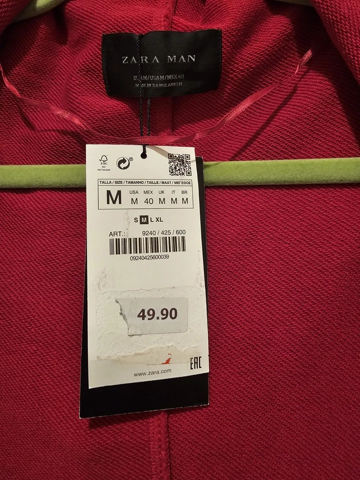 Cárdigan con Capucha Zara Hombre Rojo Frente Abierto Drapeado Ropa de Calle con Bolsillos-Med Para Hombre Foto 4 de 4