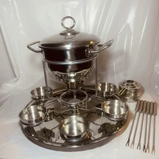 Gourmet Standard Deluxe Stainless Steel Fondue Set with Rotating Lazy-Susan Base