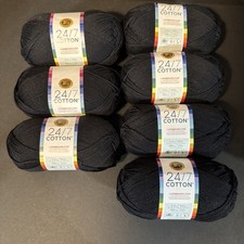 LOT OF 7 Lion Brand Yarn 24/7 Cotton  Yarn, black, same dye lot NEW