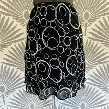 Vtg Y2K Midi Skirt Geometric Print Blk Blue White Sheer Overlay Sz 6 Whimsigoth