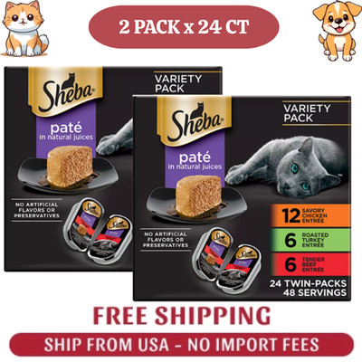 2 PACK Sheba Perfect Portions Adult Wet Cat Food - Pate, Variety Pack, 24 CT