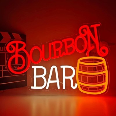 16''x11'' Bourbon Bar Whiskey LED Neon Sign With Dimmer USB Powered Light Lamp