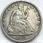 1863-S  SEATED LIBERTY  HALF DOLLAR, AU, San Francisco Mint