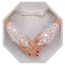 Latious Fingerless Bridal Gloves White Lace for One Size,