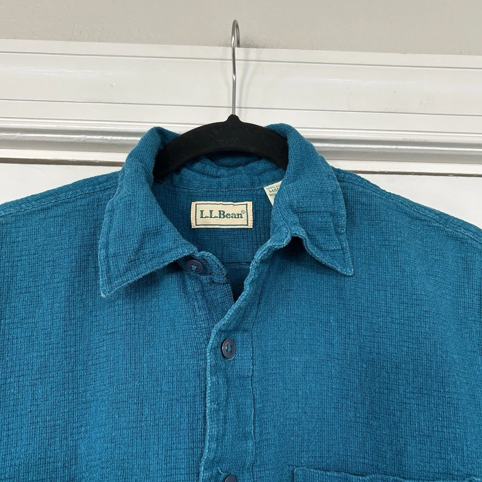 VTG 80s LL Bean Knit Button Up Shirt Men’s Medium Teal Blue Casual Preppy 1806 - Image 2 of 4