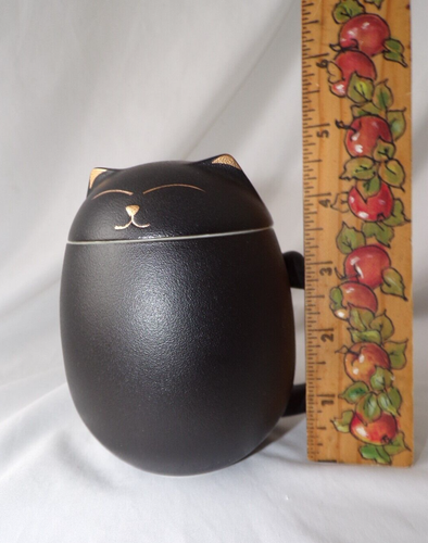 Ceramic Black Cat Tea Cup Mug, 12 fl oz With Lid & Infuser Kitten Gold Accents - Picture 16 of 16