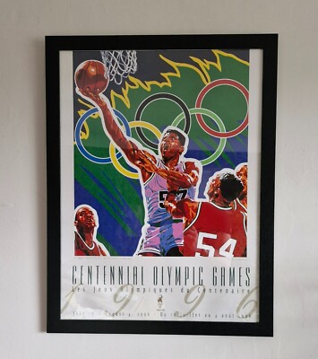 Original Vintage Olympische Spiele Basketball Poster von 1996 Atalanta im Rahmen