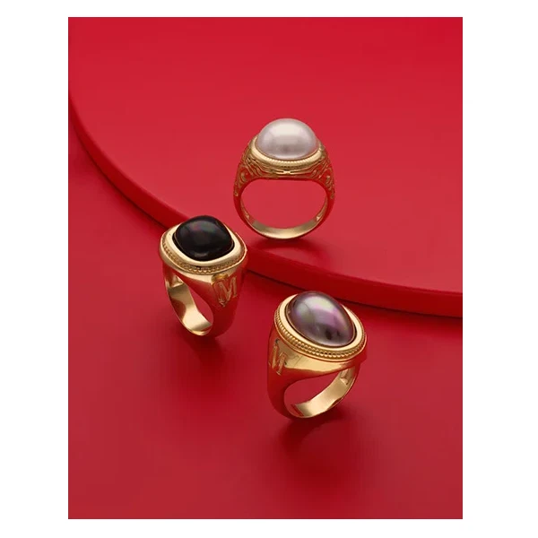 Anello In Argento Dorato Majorica Perla Nera Taglia 19 - Immagine 3 di 4