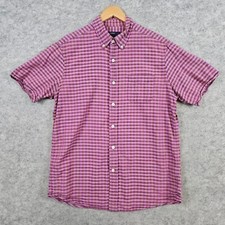 Cremieux Collection Men's Purple Checks Shirt Size L Short Sleeve Button Down