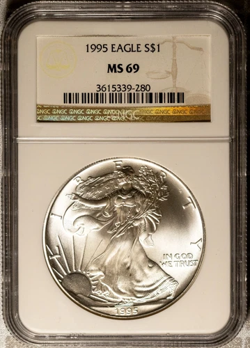 1995 $1 Silver American Eagle MS 69 NGC # 3615339-280 + Bonus