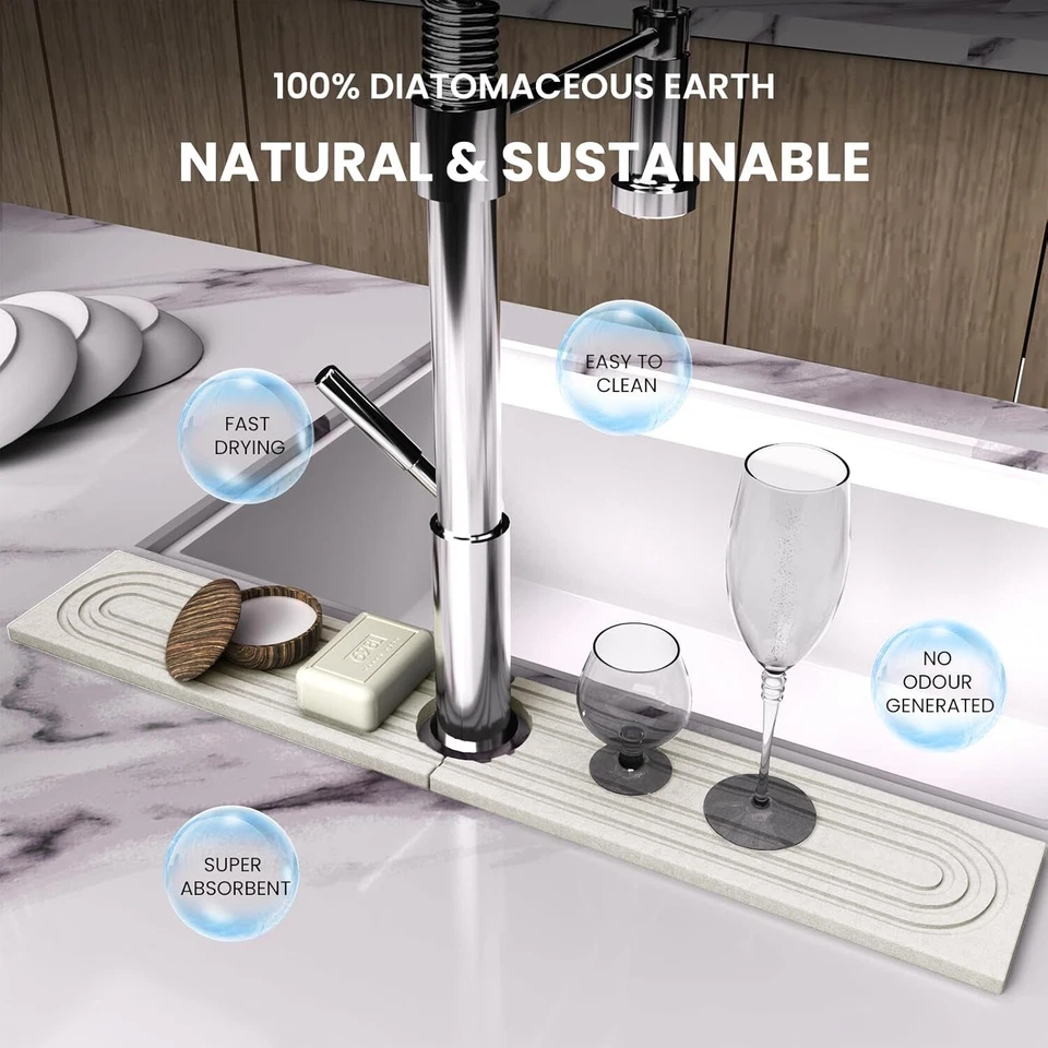 Alfombra de grifo para fregadero de cocina - 24"" de largo diatomita secado rápido piedra fregadero bandeja estera Foto 2 de 4