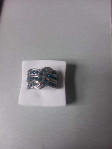 Bague Rectangle Argentée Avec Pierre Bleue Et Strass - Taille 60, Acier Inoxydable, Neuf Sans Emballage