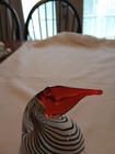 802 - Art Glass Bird Figurine Black/White/Red 5" tall — photo 9