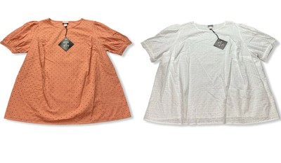 Women's Plus Short Sleeve Eyelet Blouse -Ava & Viv -Various Colors/Sizes -S725