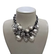 Women's Statement Cluster Ribbon Silver Plated Black Multi Necklace  NWT