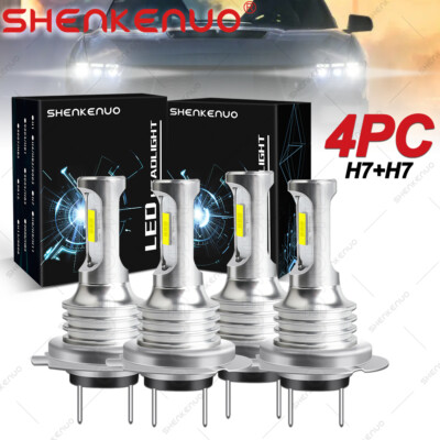 H7+H7 LED Headlight Combo 4 High Low Beam Bulbs Kit Super White Bright Lamps
