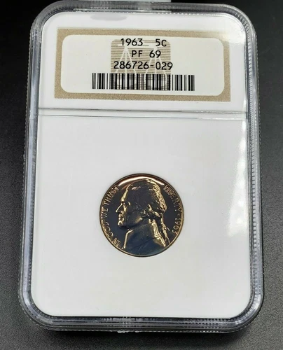 1963 P Jefferson Nickel Coin NGC PF69 Gem Proof ANA Brown Label Holder