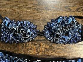 Victoria&rsquo;s Secret Very Sexy Blue Floral Demi Bra And Thong Panty Set- 36D & XL