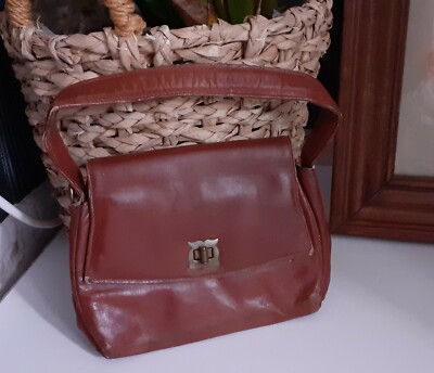 Sac à Main Vintage Années 60 En Cuir Marron - Sac De Soirée Occasion, Matière Cuir Véritable, Style Rétro