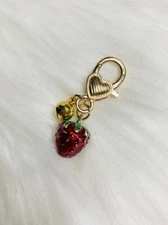 Strawberry Bag Charm Keychain Fob Red Bell Zipper Pull Mini New Handmade Gift