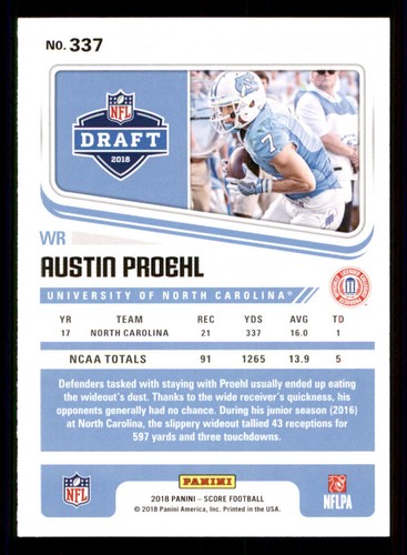 2018 Score #337 Austin Proehl RC - Picture 2 of 2
