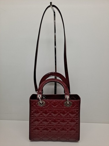 Christian Dior Red Patent Lady Dior Silver Medium Tote Bag - Picture 13 of 15