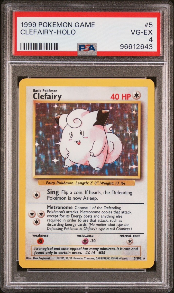 1999 clefairy pokemon card value 1999 Pokemon Base Set - Unlimited #5 Clefairy HoloPSA 4