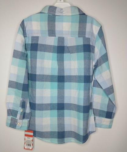 Cat & Jack Button Up Long Sleeve Shirt Blue Green Plaid Boys Size Small 6 - 7 - Picture 10 of 10