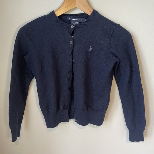 Ralph Lauren Sport Button Down Cardigan sweater Merino Wool Size Large Navy