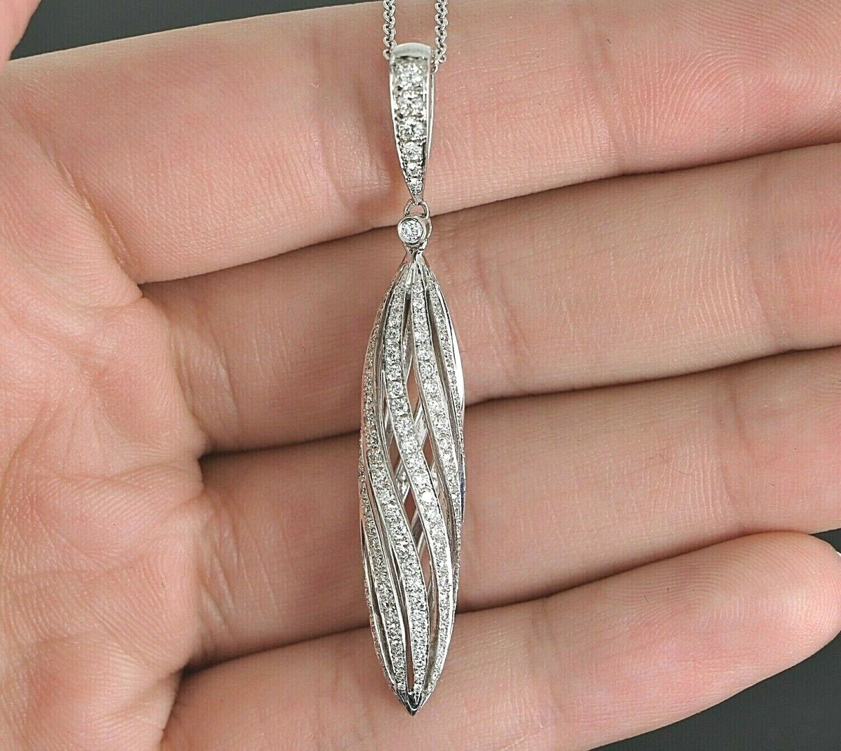 blanco Vigilante cristal $5,000 KDZ 14K White Gold 1.53ct Pave Round Diamond Spiral Pendant  18&#039;&#039; Chain | eBay