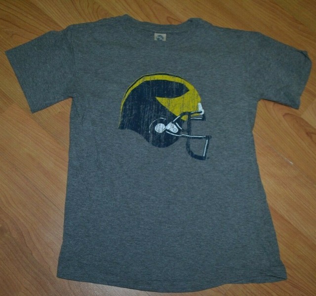 Retro Michigan Wolverines Football Winged Helmet T Shirt Youth Large