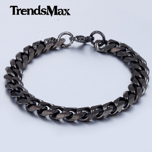 10" 3-11mm Black Stainless Steel Curb Cuban Link Chain Anklet Bracelet for Ankle - Picture 8 of 9