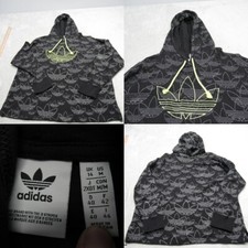 Adidas Hoodie Womens Medium Black Embellished Graphic Trefoil All Over Print