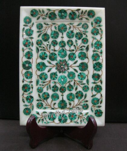 9x6 Inches Malachite Stone Inlaid Serving Tray Marble Cheese Platter for Kitchen