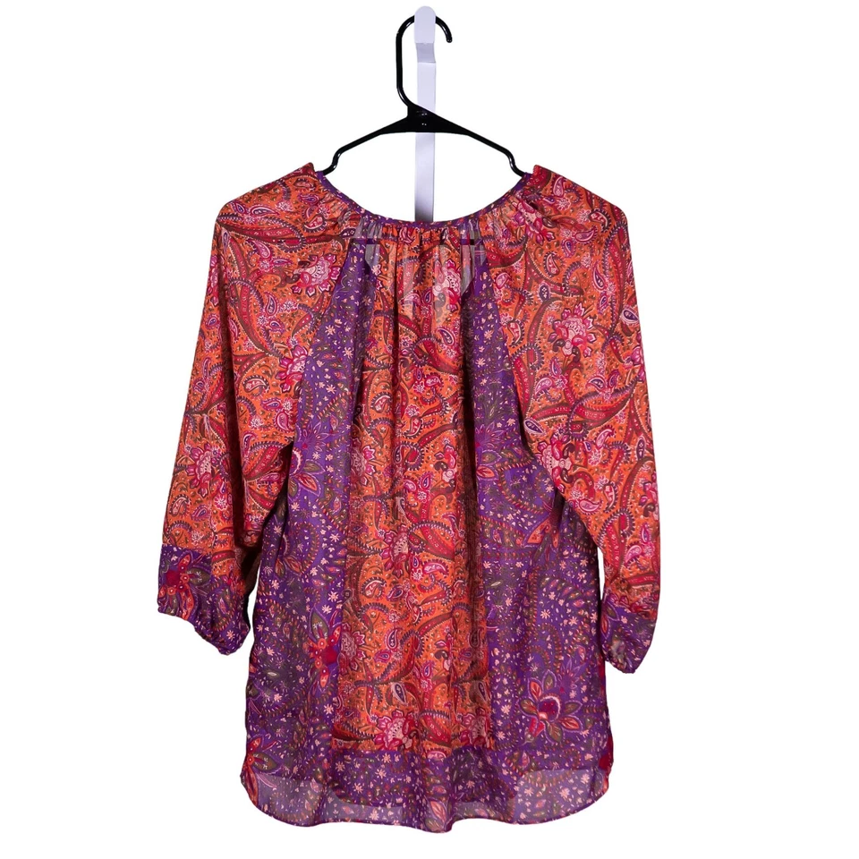 Blusa para mujer Chaps Ralph Lauren floral cachemira manga 3/4 boho campesina S Foto 2 de 4