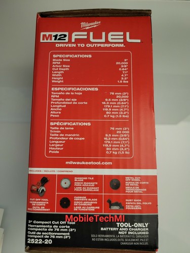 Milwaukee M12 CARBURANTE 3" pollici utensile da taglio brushless solo 12 V 2522-20, nuovo in scatola - Foto 5 di 8
