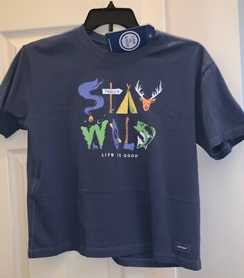 NWT Life is Good Stay Wild Hiking Fishing Hunting Canoeing Medium Crusher Shirt