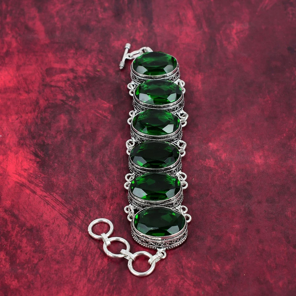 Chrome Diopside Gemstone Handmade 925 Sterling Silver Healing Jewelry Bracelet - Image 4 of 4